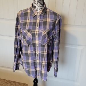 Plaid Button-Up Shirt - Purple and Gray